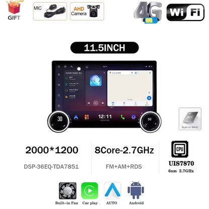 Premium 11.5" Wireless&4LTE 2-Knobs CarPlay & Android Auto System